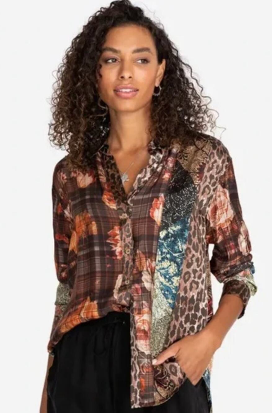 Johnny Was Octave Floral Print Mix Shirt Size medium
